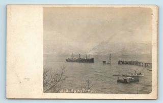 Candid 1900s Rppc Of Ss Saratoga Steamship - Dock & Boats - Alaska Or Pnw?