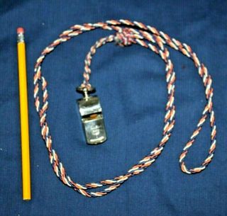 Vintage 1950s Bsa Boy Scout Whistle & Red White Blue Lanyard Made In Usa Chrome