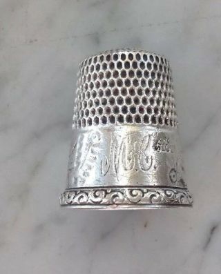 Vintage Simons Brothers Sterling Silver Thimble Size 10 Landscape House Engraved