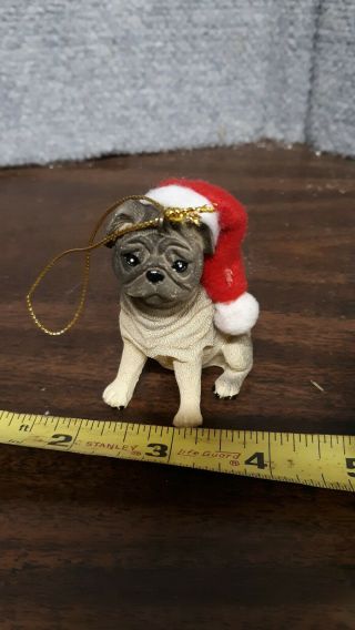 Fawn Pug With Santa Hat Christmas Ornament