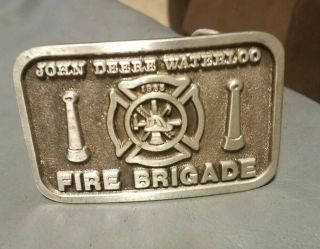 John Deere Waterloo Fire Brigade Belt Buckle 1985 Employee Only Vg Collector