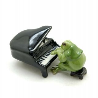Green Frog Ceramic Figurine Animal Statue Playing Piano - Fg002 - 2