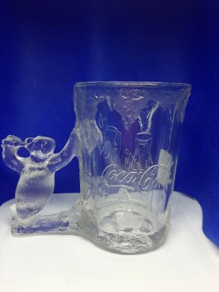 Coca Cola Mug FROSTED Clear Glass Coke Cup with Polar Bear Handle 1997 Never use 2