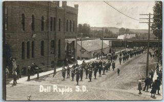 Dell Rapids,  South Dakota Rppc Real Photo Postcard Parade Street Scene Band 1908