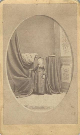 Photograph Of Midget Woman In Satin Dress W/ Ornate Chair -