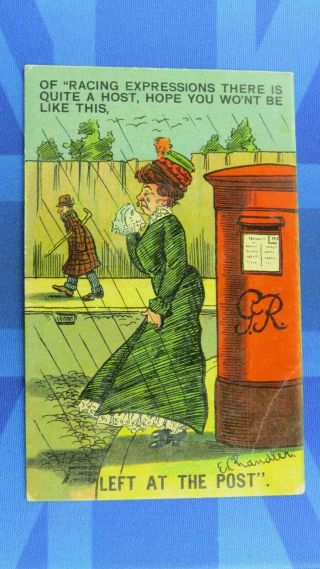 E Chandler Comic Postcard 1900s Post Box Horse Racing Expression Left At Post