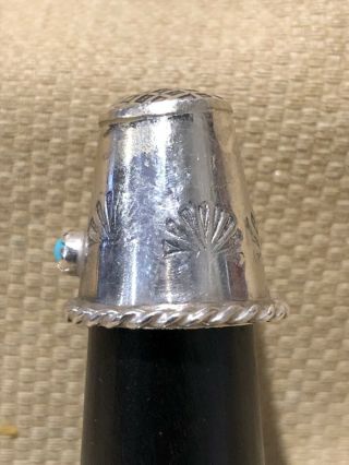 Vintage Sterling Silver Navajo Type design Thimble With Turquoise 2