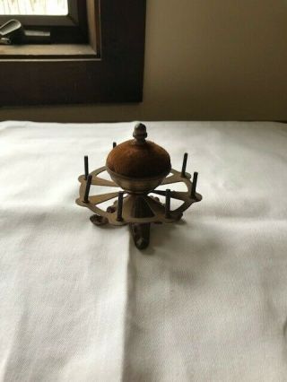 Antique Vintage Sewing Pin Cushion And Thread Spool Holder