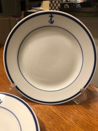 Three Wwii Shenango China Us Navy Officers Mess 7” Bread Plates Fouled Anchor