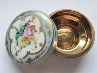 Antique French Porcelain Blue Dresser Trinket Powder Box Jar Handpainted Gilt