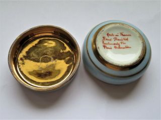 Antique French porcelain Blue Dresser Trinket Powder Box Jar Handpainted Gilt 2