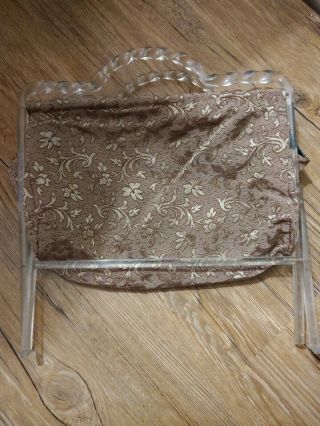 Vintage Folding Sewing,  Knitting Basket Cloth Bag Lucite Frame