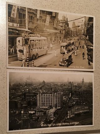 Two Mid 1930’s Rppc Photo Post Cards Street Scenes Nanking Nanjing Road Shanghai