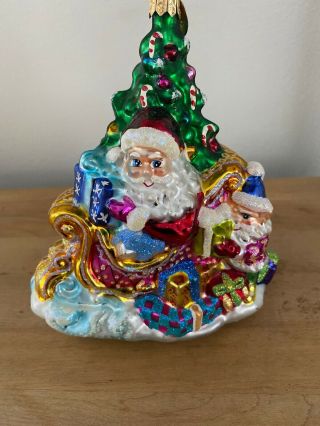 Christopher Radko Ornaments Santa Sleigh And Frosty Trim A Tree 5 1/2 " Vibrant