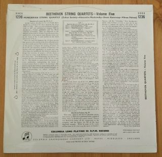 Beethoven String Quartets Hungarian String Quartet Volume 5 Columbia 33CX1236 2