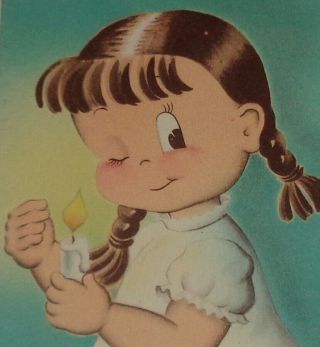 Vintage Christmas Card,  Sweet Girl Holding Candle,  Susie Q Norcross 4 1/4 "
