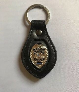 Police Officer Blue Line Mini Pin Leather Key Chain Silver
