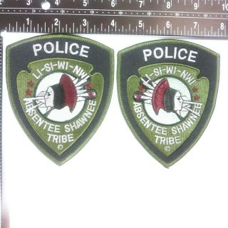 Absentee Shawnee Tribe Police Patch Oklahoma (2 Patches) Olive And Black