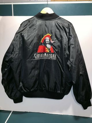 Vintage Captain Morgan Spiced Rum Embroidered Black Satin Jacket Size L