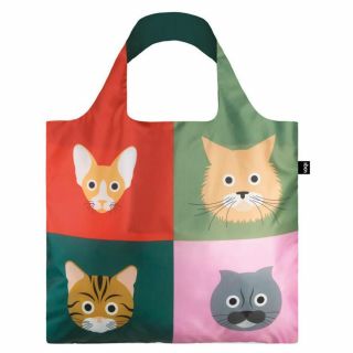 Loqi Grocery Shopping Fold Reusable Tote Bag Washable Cat Kitten Siamese Tabby