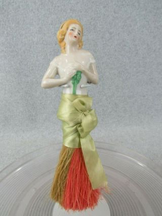 8 " Antique German Porcelain Half Doll Lady Figurine Whisk Broom Vanity Brush