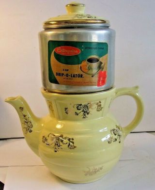 Vtg Enterprise Massilion Ohio Drip - O - Lator 8 Cup 3 Piece Yellow Gold Coffee Pot
