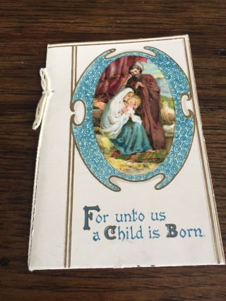 Small Vintage Religious Christmas Card Baby Jesus Mary Joseph Sheep Antique