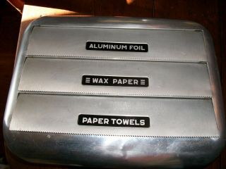 Vtg Mid Century Aluminum Foil Wax Paper Towel Kitchen Wall Roll Holder Dispenser