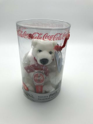 Collectible 1999 In Opened Box Coca Cola Polar Bear & Watch By Cavanagh Coke