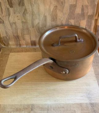 Vintage G.  Leclerc 6” Tin Lined Copper Sauté Pot With Lid