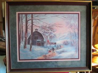 Collectible Home Interiors & Gifts Framed Picture Snow Scene Kids Ice Skating