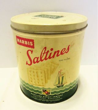 Vintage Harbis Saltines Maryland Biscuit Company Advertising Tin 6.  5 " Tall