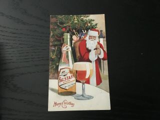 Falstaff Lemp Christmas Postcard,  Santa / Bottle On Table,  Divied Back