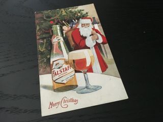 Falstaff Lemp Christmas Postcard,  Santa / Bottle On Table,  Divied Back 2