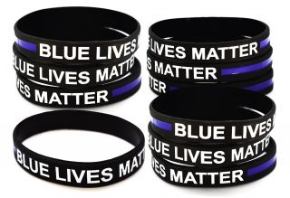 10 Blue Lives Matter Thin Blue Line Police Support Silicone Wristband Bracelet