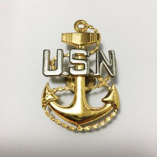 Vintage Us Navy Chief Petty Officer Cap Device Pin Silver Gold Usn