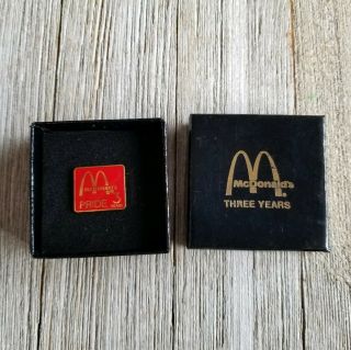 Vtg Mcdonalds Three Years Service Pride Arches Employee Red 90s Box 3 Pin Lapel