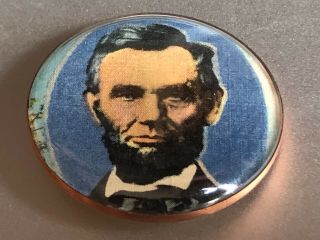 Vintage Abe Lincoln Under Glass Button By Harry Wessel,  Large 1 3/8 ",  Signed