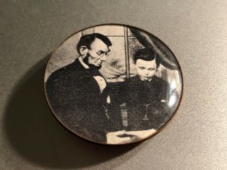 Vintage Abe Lincoln & Son Under Glass Button By Harry Wessel,  Large,  Signed