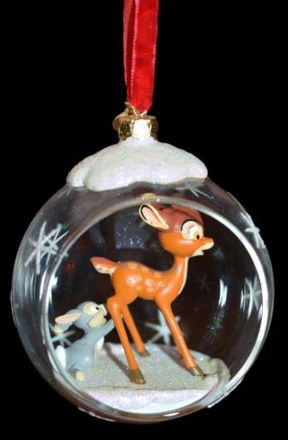 Nib Rare 2007 Disney Shopping Bambi & Thumper Crystal Scene Christmas Ornament
