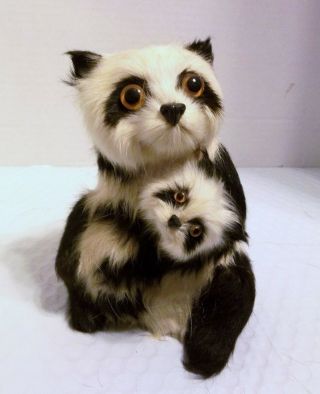 Mother Panda With Her Cub,  Soft Synthetic Fur,  Glass Eyes,  Vgc