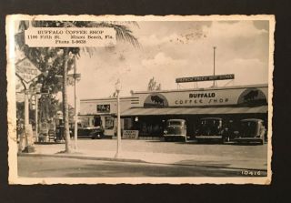 Buffalo Coffee Shop Miami Beach Fl Gas Pumps 1939 Real Photo Postcard -