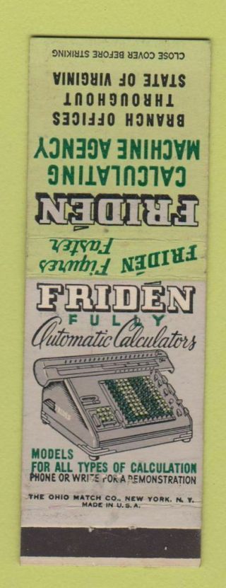 Matchbook Cover - Friden Calculating Machines Calculator Va Richmond Norfolk