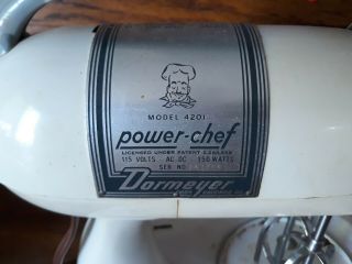 Vintage Dormeyer White Power Chef 4201 Stand Mixer with 2 Bowls 3