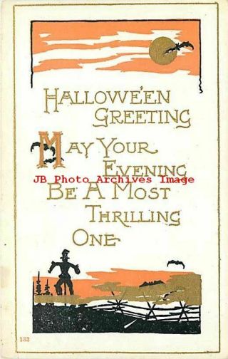 Halloween,  Unknown No 133 - 3,  Scarecrow Sihouette,  Evening Be A Most Thrilling One
