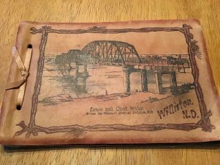 Vintage Williston North Dakota Souvenir Photo Album Lewis Clark Bridge Postcard