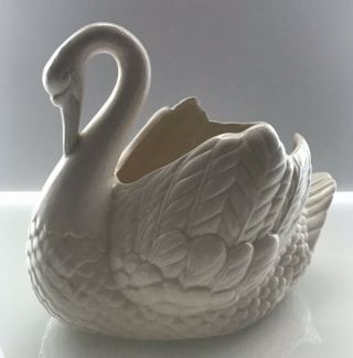 Vintage White Glazed Swan Figurine Holland Mold Planter 6.  5 " Tall Signed 1968