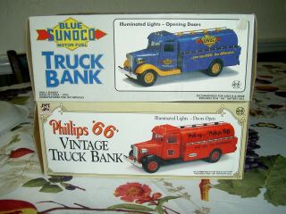 TWO BANKS BLUE SUNOCO TRUCK and PHILLIPS 66 TRUCK VINTAGE JMT Marx 2