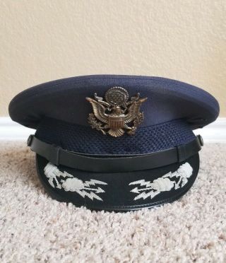 Usaf Line Officer Hat Flight Ace Cap Company Vintage With Visor 7 3/8 Navy Color