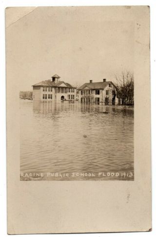 Oh Ohio Racine 1913 Flood Public School Building Meigs County Postcard Rppc